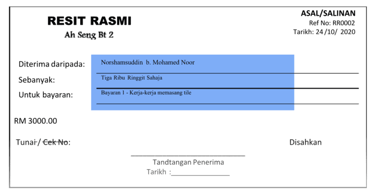 Contoh Resit Bayaran