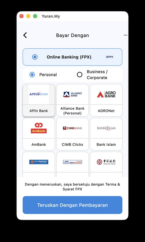 Skrin bayaran FPX dalam aplikasi mudah alih