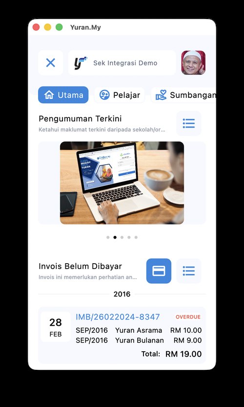 Paparan utama aplikasi mudah alih ibu bapa