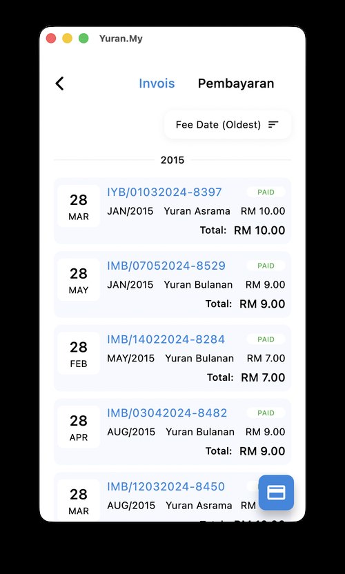 Sejarah invois dan pembayaran dalam aplikasi mudah alih